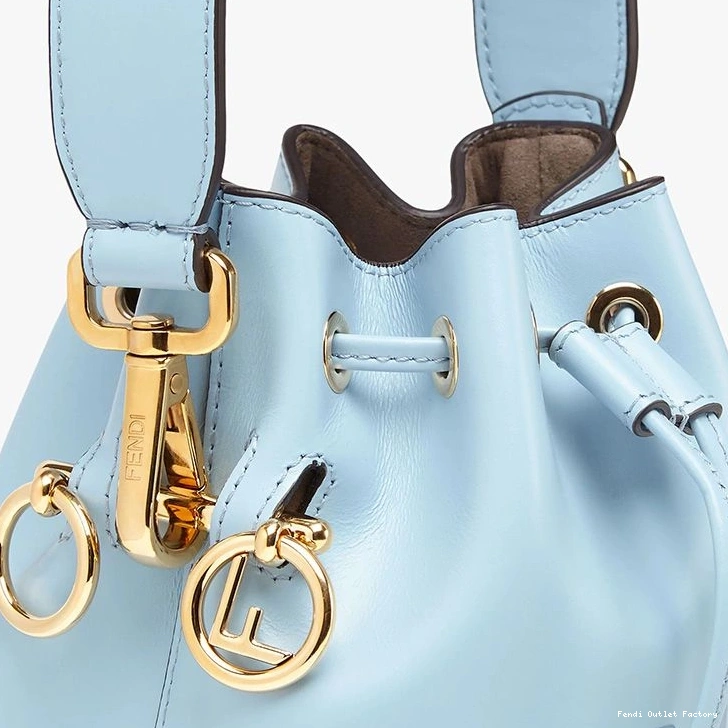 Affordable HOT Tresor Bucket Logo Leather Bag In Blue Mini ROMA Mon Calf Fendi Sky 0725